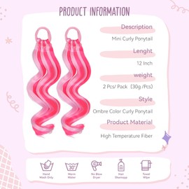Mini Colorful Rubber Band Ponytail – Colored Braids Hair Extensions with Rubber Band Playful & Stylish Hair Accessory (PinkRed)