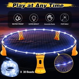 Funesla Outdoor Beach Ball Game Set with Light Strip,2 Nets,3 Balls and Carring Case,Roundnet Backyard Garden Game Set for Beginners & Pro Players