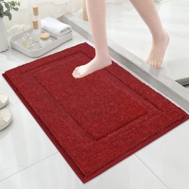 SHACOS Super Soft Small Bathroom Rugs 16x24 inch Microfiber Bath Rugs Non Slip Washable Bath Mats Absorbent Bathroom Mats for Bathroom Shower Tub, Red