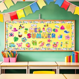 Ozepao 58 Pcs Summer Cutouts Beach Hawaiian Theme Bulletin Board Decoration Tropical Fruits Paper Cut Outs for School Supplies Classroom Home Party Decor