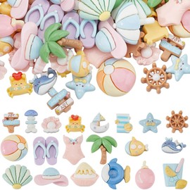 SUNNYCLUE 100Pcs Sea Animal Cabochons Summer Themed Resin Charms Bulk Flatback Hawaii Animals Sea Beach Shells Starfish Crab Cabochon Charm for DIY Crafting Jewellery Making Embellishments Accessories