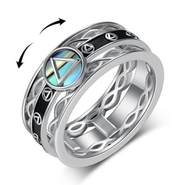 Yorionke Sobriety Anxiety Ring 925 Sterling Silver Alcoholics Anonymous Spinner Ring AA Symbol Recovery Gifts Sobriety Gifts for Men Women(8)