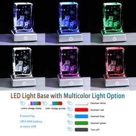 Cat Gifts for Cat Lovers Crystal 3D Cats with Butterfly Figurine Cat Themed Gifts for Women Men Glass Keepsake Ornaments with Colorful LED Light Birthday for Friends