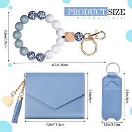 Llavero de Pulsera con Billetera Llavero con Cuentas de Silicona de Cuero Mangas de Soporte de L¨¢piz Labial (Cielo Azul)