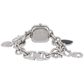 XOXO Women’s Charm Bracelet Watch with XO and Heart Charms, Quartz Analog Display, Polished Silver-Tone Finish, Jewelry Clasp Closure, Box Included, Fits Wrists 5.5"–8.5"
