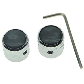 KAISH Set of 2 Black Pearl Top Guitar Dome Knobs with Set Screw for Tele Guitars Black Pearl Cap Bass Chrome Knobs