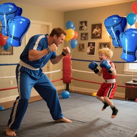 Boxing Gloves Balloons Pack of 4 Boxing Party Decorations Boxing Wrestle Match Platform Decorations (Blue)