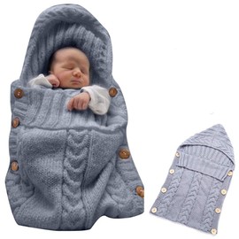 Symphony Wire Newborn Baby Wrap Swaddle Blanket, Kids Wool Knit Swaddle Kids Sleeping Bag Stroller Wrap Sleep Sacks (Grey)