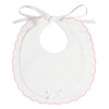 FILET - Elegant White Cotton Pique Bib, Pink Smarmelled Edge,