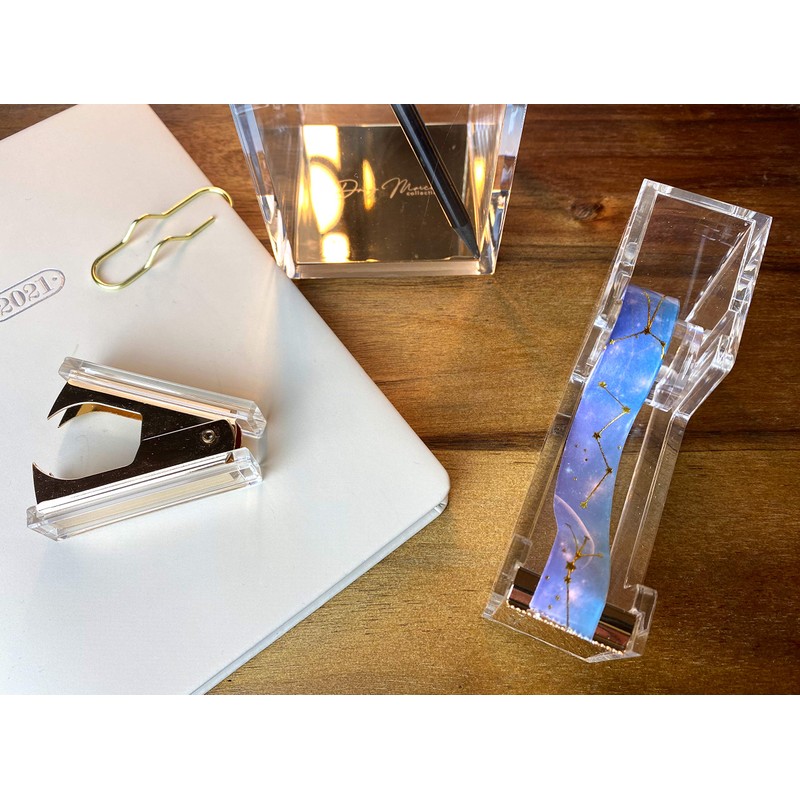 Dany Marcus Clear Acrylic Tape Dispenser with Gold Detail, Hand