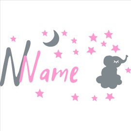 Cute Elephant Stars Moon and Custom Name Wall Decal for Kids Room - Custom Name for Wall D?cor - Baby Initial Wall Decal with Elephant and Stars