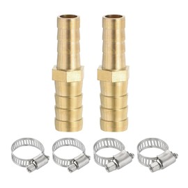 PATIKIL 5/16" to 3/8" Brass Hose Barb Reducer, 2Pcs Barbed Hose Fittings with 4 Stainless Steel Clamps Reducing Splicer Mender Union Adapter for Air Water Fuel