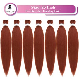 Dark Ginger Braiding Hair Pre Stretched 30 Inches Copper EZ Braiding Hair Yaki Texture 8 Packs/Lot Braid Hot Water Setting Professional Synthetic Braiding Hair Extensions (8pcs,30",#350)