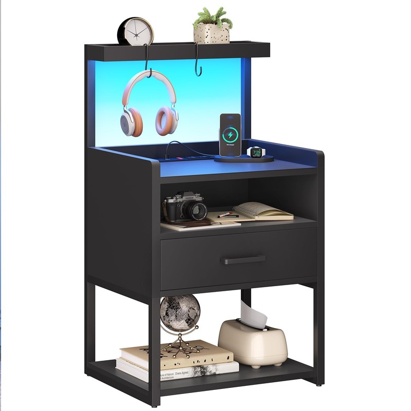 VIAGDO Night Stand Set 2 with Charging Station and LED