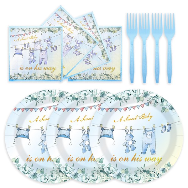 75PCS Greenery Baby Shower Plates and Napkins Decorations Party Favors,