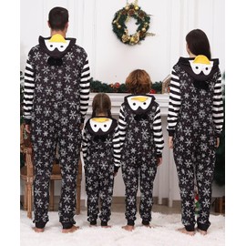 Matching Christmas Holiday Penguin Pajamas for Family Couples Womens Sleepwear Mens Cute Xmas One Piece Pjs Funny Onesie Pijamas Adult Loungewear Jumpsuit Jammies with Snowflake Print(Penguin,Women-M)
