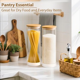 TBWIND 73oz Round Glass Pasta Storage Containers with Bamboo Lids – 3 Pack Large Airtight Clear Food Jars for Pantry Organization, Kitchen Dry Food, Flour, Pasta, Spaghetti, Staples & Snacks