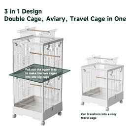ChirrHuus 40 Inch Medium Small Bird Double Cage for Parrot Lovebirds Finches Canaries Parakeets Cockatiels Budgie Parrotlet Conures, w/Detachable Standing Perches, Snow White