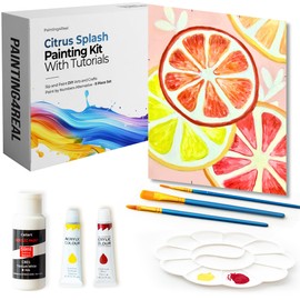 Painting4Real DIY Painting Kits for Adults and Kids with Video Tutorials: Learn to Paint Citrus Splash – How to Paint with Acrylic Paint Kit – Painting & Art Supplies Kit – 9 Piece Acrylic Paint Set