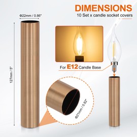 PATIKIL 5" Tall Candle Covers Sleeves, 10Pcs Metal E12 Chandelier Socket Sleeves with Insulation Heat Shrinkable Flame Retardant Tube Bulb Light Base Holder for Lamps, Red Bronze