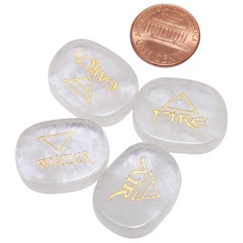 mookaitedecor Clear Quartz/Rock Quartz Reiki Stones, Engraved Triangle Symbols Polished Chakra Palm Stone for Crystal Healing Wiccan Gifts