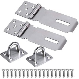 TOP-VIGOR 2 Pack 4 Inch Stainless Steel Heavy Duty Padlock with Screws Door Lock Gate Lock Hinge for Shed Window Cabinet Cage Silver