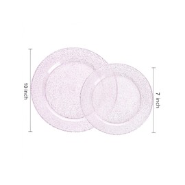 WDF 200PCS Pink Plastic Plates - Rose Gold Glitter Plastic Plates - Heavy Duty Pink Glitter Disposable Plates for Parties/Wedding/Valentine's Day