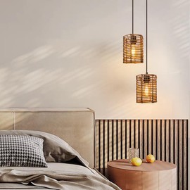 2 pack Small Lampshades for Table Lamp Shade Floor Lamp Shade,woven rattan boho Bamboo Lampshades 5.5"x5.5"x7.9",Dark brown