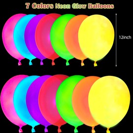 310 Pack UV Neon Colored Balloons glow in the dark balloons Neon Party Decorations Glow Party Supplies Glow Balloons Black Light Latex Fluorescent Balloons for Kids Birthday Glow Party Decoration