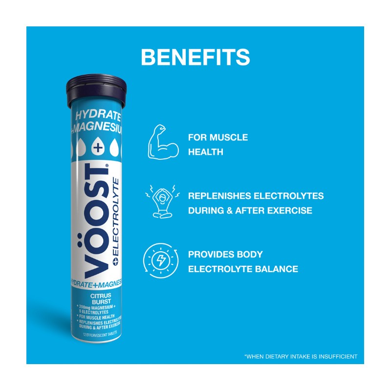 VÖOST Hydrate + Magnesium Citrus Burst Vitamins 12 Effervescent Tablets