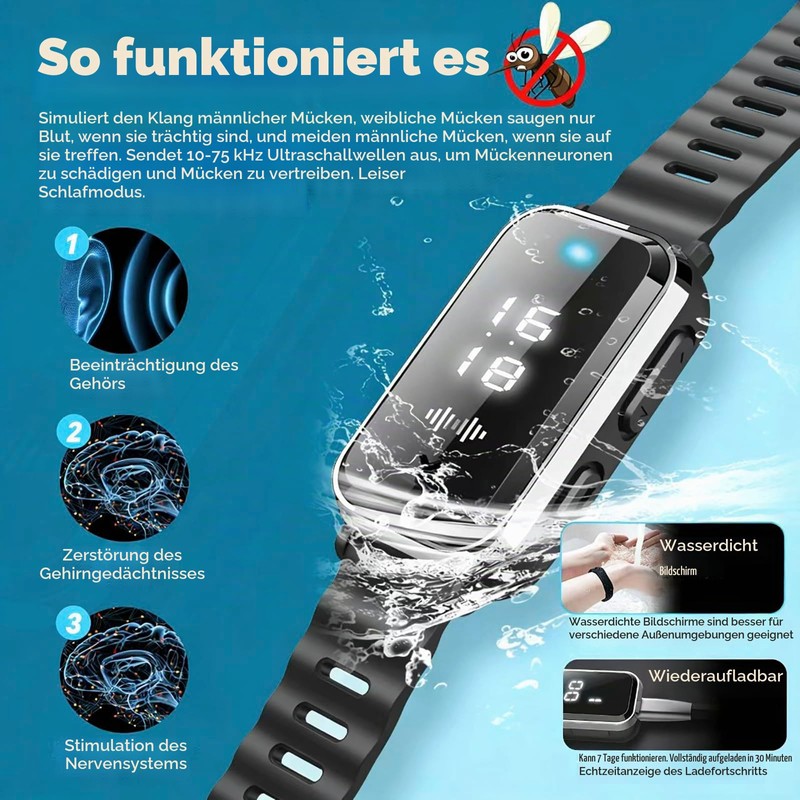 Ultrasonic Mosquito Bracelet USB Rechargeable with Watch