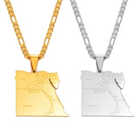 Hafrita Country Egypt Map States Pendant Necklace Men Gold Egyptians Maps Chain Necklace