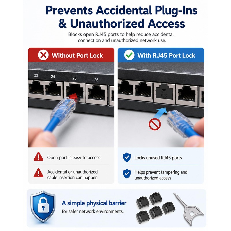12-Pack RJ45 Port Lock with 1 Key, Security Network Port