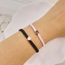 LKingel 2pcs Love Matching Couple Bracelets Hand Knit Adjustable Pink Promise Friendship Bracelet Sisters Couple Bracelets for Her/Him (Pink + Black)