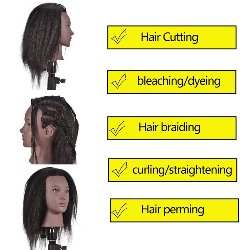 RUISIMEI Training Head 100% Real Hair Cosmetology Mannequin Head Mannequin