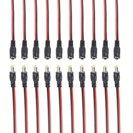 DIANN 10 Pairs DC Power Plug Pigtail Cable 2.1mm x 5.5mm Male Female Barrel Jack Connector Cord with Bare Wire for Security CCTV Parking Camera Car Monitor Surveillance