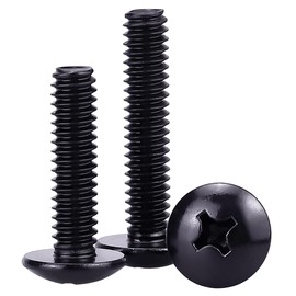 #8-32 x 1-1/4" Truss Head Machine Screws Black, Phillips Drive, 304 Stainless Steel 18-8, Black Oxide Coated Finish, Corrosion Resistant Round Head Machine Screws, Full Thread, Coarse Thread, 50 PCS
