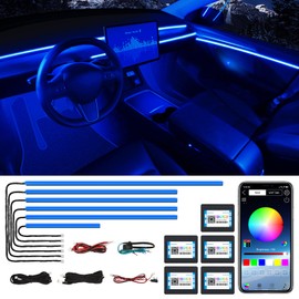 Acrylic Interior Car LED Strip Light with Wireless APP, RGB 6 in 1 with 175 inches 600 LEDs Fiber Optic Car Ambient Lighting Kits, 16 Million Colors Sound Active Function LED Strip for Car