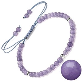 Apocalyptic-K Ladies Stone Bracelet &925 Gold,│4MM│,Tourmaline,Obsidian,Agate,Crystal，Hand Woven Bracelet（Size Adjustable）. (Lavender，4MM)
