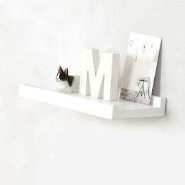 Gieanoo Wall Shelf, White, 30 cm, Picture Shelf, Solid Oak, Floating Shelf for Photo Frames and Decorations for Bedroom, Kitchen, Study