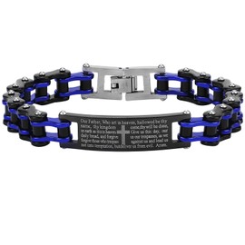 Flongo Mens Cross Bracelet + English Bible Bracelet Motorcycle Chains Punk Bracelet Gold/Red/Blue Stainless Steel Bracelet Religious Elements for Punk Men and Women, Stainless Steel