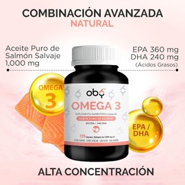 OBY Omega 3 120 Softgels 1300mg | Aceite de Salmón Salvaje Puro Alta Concentración | 1000mg Omega 3 con DHA + EPA | Sin Sabor, Sin Olor, Máxima Pureza y Potencia | Suplemento Premium