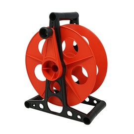 Woods Extension Cord Storage Reel - Holds Up to 150 Feet of 16/3 or 125 Feet of 14/3 Gauge Cord - Tangle-Free Design for Indoor or Outdoor Use - Side-Mounted Crank - Red & Black