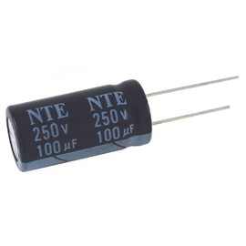 NTE Electronics VHT33M250 Series VHT Aluminum Electrolytic Capacitor, Radial Lead, 105 Degree Max Temp, 33 µF Capacitance, 20% Tolerance, 250V