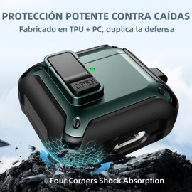 GEAK Funda para Airpods 4, Protector Total contra Caídas con Diseño de Cierre Seguro con Kit de Limpieza y Llavero, Estuche Antigolpes para AirPods 4ta Generación(2024) Hombre, Verde