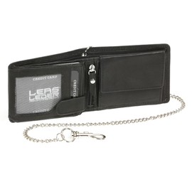 LEAS Mini-Bikerbörse mit Riegel im Querformat mit Chrom-Kette Trucker Echt-Leder, schwarz Chain-Series