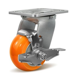 CWfutureparts 4"X2" Caster Wheels,Heavy Duty Industrial Casters,Orange Crown Tread Polyurethane on Aluminum Industrial Casters,Roller Bearing,1 Swivel Top Lock Brake Caster,800lbs Load Capacity