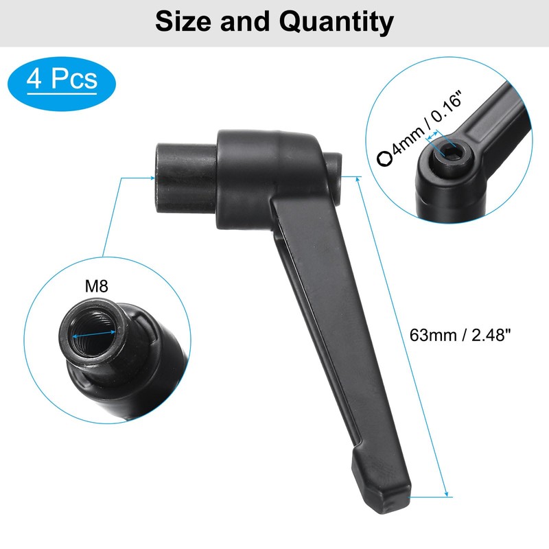 sourcing map 4pcs Clamping Lever Adjustable Handles M8 Metric Female