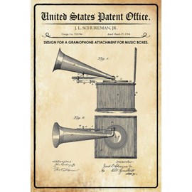 Tin Sign Tin Sign 20 x 30 cm Patent Design Gramophone Record Player Antique Turntable Music