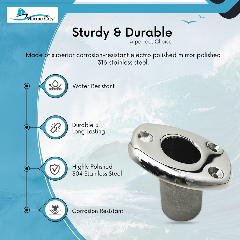 MARINE CITY Deck Flush Base Flag Socket, 316 Stainless Steel,